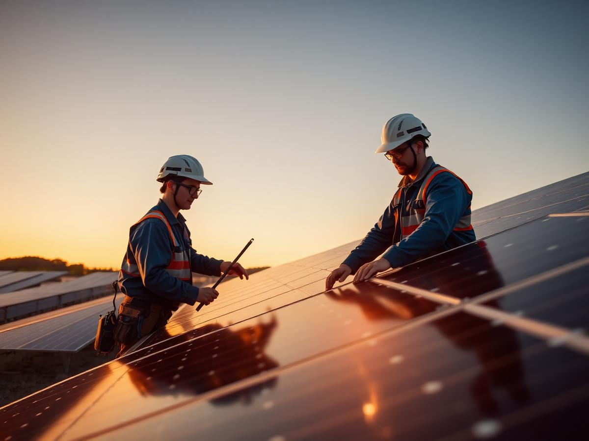 Technicians installing solar panels
