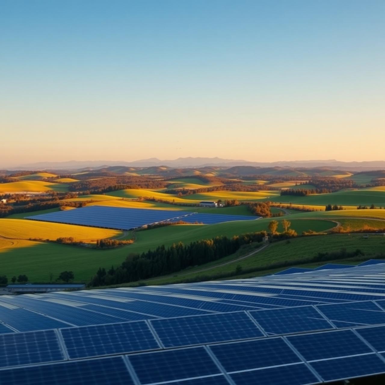 Solar farm integrated with rolling countryside